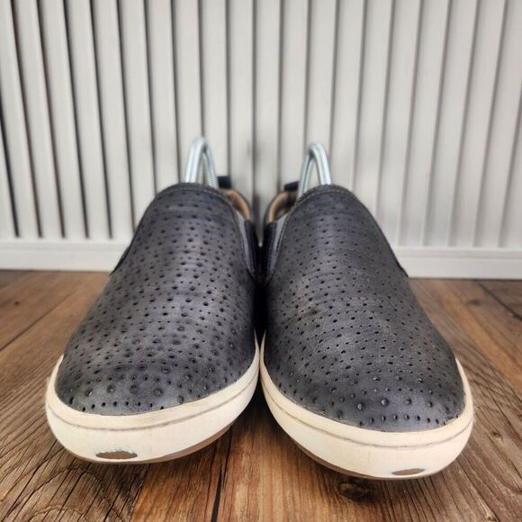 Womens 10 Taos Court Charcoal Gray Leather Perforated Round Toe Loafers Shoes - Picture 2 of 10